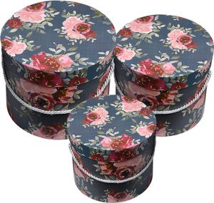 Clayre & Eef Aufbewahrungsbox 3er Set  Ø 23x20 / Ø 20x17 / Ø 17x14 cm Rosa Karton Rund Blumen