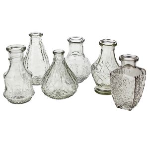 6-tlg. Set Vasen aus Glas im Vintage Look H 12 - 14 cm - Tischvasen Kleine Glasvasen Blumenvasen
