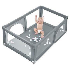 Baby Laufstall Laufgitter 180*120*66cm mit 50 Kugel mit atmungsaktivem Netz Schutzgitter Baby Set Dunkelgrau