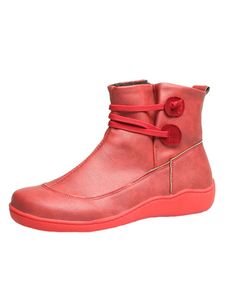 ABTEL Stiefel Damen Runde Schuhkappen stiefel fahren Auf Winterschuhen atmungsaktive Mittlere Top Bootie,Farbe:Rot,Größe:41