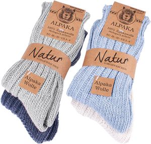 BRUBAKER 4 páry ponožek ze 100% alpaky - zimní ponožky pro muže a ženy - modré šedobéžové - velikost 39-42