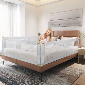 3 Seiten Baby Bettgitter Kinder Bettgitter Bettschutzgitter Höhenverstellbar Rausfallschutz für Bett hellgrau （200cm*2 Seiten+180cm*1 Seiten）