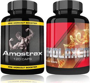 Amostrax Pre-Workout Booster+Holaxen Testosteron Booster Muskelaufbau extrem 2 Dosen
