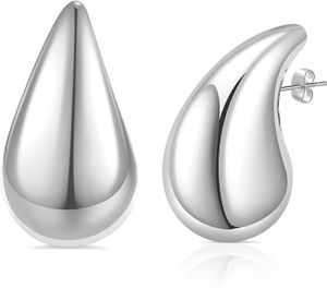 18k Dupes Ohrringe(Silber,31*18mm)Hypoallergene Ohrringe Damen Ohrringe Dupes Earrings für Frau,Creolen Vergoldete Ohrringe,Modeschmuck beste Geschenke für Frauen