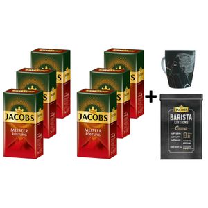 JACOBS Filterkaffee Meisterröstung 6 x 500 g Röstkaffee gemahlen Pulverkaffee + 1 Becher + 1 Dose