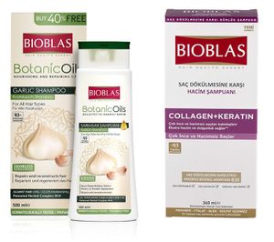 Bioblas Shampoo Sparset 500ml Knoblauch Shampoo + 360ml Collagen und Keratin