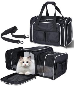 Faltbare Katzentransportbox, Katzentransportbox mit herausnehmbarer Plüschmatte, Katzentransporttasche L 45x31x6cm, Tiertransporttasche mit Tiermatte