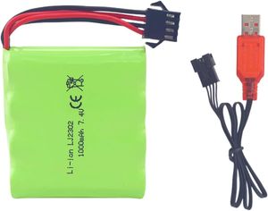 Akku 7.4V 1000mAh SM-4P für RC DE36W DE65 | SM-4P-Anschluss, einfaches Aufladen über USB | Hohe Haltbarkeit, kompaktes Design, grün