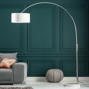 Ausziehbare Bogenlampe LOUNGE DEAL 170-200cm weiß Leinenschirm Stehlampe Bogenleuchte Wohnzimmerlampe