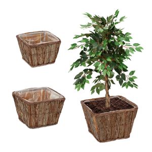 relaxdays Eckiges Blumentopf 3er Set aus Holz