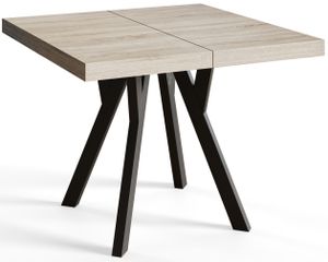 Čtvercový jídelní stůl RICO, rozkládací stůl, velikost: 90-190X90X77 cm, barva stolu v obývacím pokoji: SONOMA, s dřevěnými nohami v černé barvě