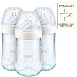 NUK Trinkflaschen aus Glas, Nature Sense, 240 ml, 0-6 Monate, Anti-Kolik, BPA-frei, Silikon