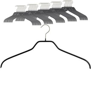 MAWA Kleiderbügel, 50 Stück, Platzsparende und rutschfeste Oberteilbügel für Hemden, 360° Drehbar, Hochwertige Antirutsch-Beschichtung, 45 cm, Schwarz