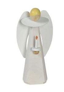 Holzfigur Engel mit Kerze weiß BxTxH= 5,5x3x11cm NEU