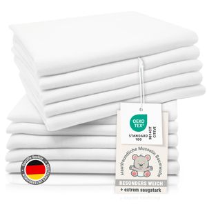 10er Set Musselin Spucktücher aus Baumwolle in 70x70, hygienisch, weiß