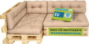 Pillows24 - Vankúše na palety odolné voči vode a UV žiareniu - SADA 6 kusov | Vankúše na europalety 120x80 - Nábytok z paliet - Vonkajší/vnútorný, Cappuccino