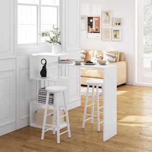 WOLTU Barový stôl BT27ws Barový stôl Bistro stôl Barový pult Barový stôl, s 3 policami, otočný, kov, MDF, 134x38x112cm(ŠxHxV), biely