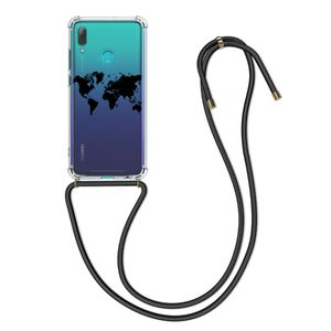kwmobile Hülle kompatibel mit Huawei P Smart (2019) - Silikon Handyhülle mit Kette - Schwarz Transparent Travel Umriss