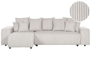 BELIANI 3-Sitzer Ecksofa Hellbeige Stoffbezug Cord L-Förmig mit Chaiselongue Rechtsseitig Schlaffuktion Stauraum Dekokissen Wohnlandschaft Polstersofa