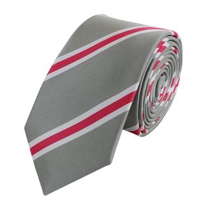Fabio Farini Schmale Krawatten in Farbton Grau 6cm, Breite:6cm, Farbe:Charcoal Gray & Raspberry Red & White
