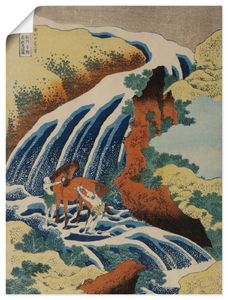 Katsushika Hokusai: Zwei Männer waschen ein Pferd an einem Wasserfall., Produkt:Poster, Größe (HxB):60x45 cm / Poster