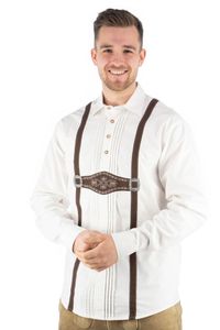 OS Trachten Herren Hemd Langarm Trachtenhemd mit Haifischkragen Kabar, Größe:45/46, Farbe:weiß