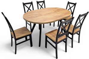 Runder ausziehbarer Esstisch Giuseppe Ø100 (150/200 cm) + 6 Stühle Sofia – elegantes Esszimmer-Set, Holz, Eiche Craft Gold