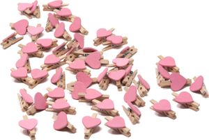 Oblique Unique 50 Mini Herz Holz Wäscheklammern Holz Miniklammern mit Herzen kleine Deko Klammern Hochzeit - rosa