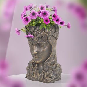 ML-Design Pflanztopf Frauenkopf, 21x16x32 cm, Bronze, aus Polyresin, für Innen- & Außen, Kunstharz, Weiblich Mädchen Statue, Skulptur Dame Gesicht Pflanzgefäß Blumentopf Übertopf Gartendeko Vase Urne