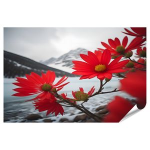 Rote Blumen Schneebedeckte Berge See Rote Blumen Schneebedec Bilder