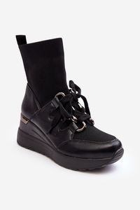 Damen-Koturn-Stiefel Mit Strumpf Schwarz Helladina 39