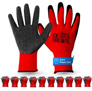10x Paar Premium Arbeitshandschuhe - Gartenhandschuhe Einheitsgröße 7-11  für Herren & Damen - Work Gloves EN388   für Arbeit & Garten  mit Latexbeschichtung - rot