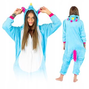 Kombinéza pre mužov a ženy - mäkké a príjemné pyžamo Uni - teplé pyžamo - obľúbený a vtipný motív jednorožca - veľkosť - Blue/Pink Pegasus - S