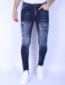 Dunkelblaue Slim Jeans Mit Löchern - 34