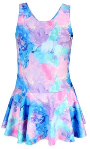 Aquarti Mädchen Badeanzug mit Ringerrücken Print, Farbe: 029B mit Rock / Tie Dye / Blau / Lila / Rosa, Größe: 134