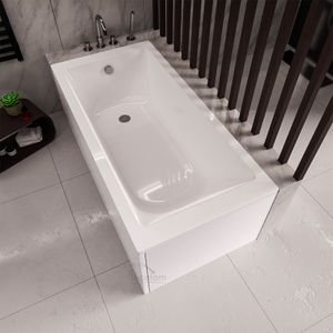 ECOLAM große Badewanne 190x90 cm TAMI + Schürze Verkleidung Acrylwanne Rechteck Acryl weiß + Ablaufgarnitur Automatik Füße Silikon Set