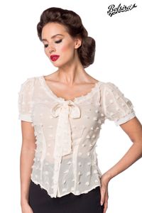 Belsira Damen Vintage Schluppenbluse Sommer-Bluse Shirt Oberteil , Größe:S, Farbe:Beige