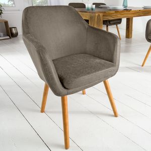 Design Armlehnen Stuhl SUPREME vintage taupe mit Massivholzbeinen