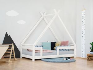 Benlemi Dětská domečková postel TAHUKA ve tvaru týpí s bezpečnostní zábranou 120x200 cm Bílá