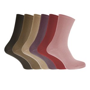 Zdravé dámske ponožky s ľahkým posunom, 100% bavlna (6 párov) W488 (37-41 EU) (hnedé/béžové/ružové/fialové/krémové)
