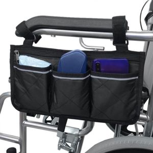 Taška na invalidní vozík, 4 přihrádky na opěrku pro invalidní vozík, přenosná taška, taška na opěrku sedadla pro většinu příslušenství kol (černá)