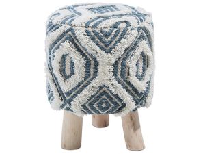 BELIANI Sitzhocker Blau/Weiß Wolle/Baumwolle Holzbeine Oriental Boho
