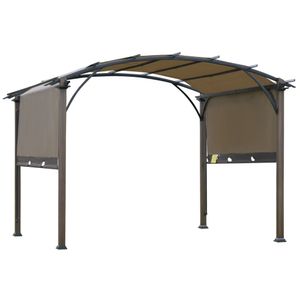 Outsunny Pavillon Pergola mit einstellbarem Stoffdach UV+50 Überdachung Wasserfest Sonnenschutz Texteline Stahl Kaffee-Braun 3,45 x 3,45 x 2,5m