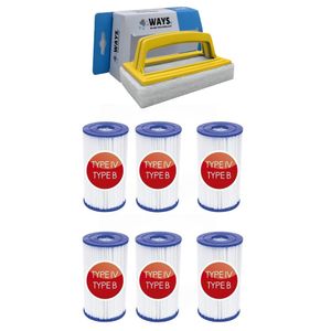 Bestway - Typ IV-Filter geeignet für Filterpumpe 58391 - 6 Stück & WAYS Scheuerbürste