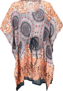 Poncho, Mandala Tunika, Boho Kaftan, Kurzarm Strandtunika für Starke Frauen - Orange, Damen, Blau, Viskose, Blusen & Tunikas