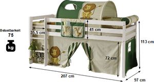 Hochbett Aron 90*200 cm Kiefer massiv weiß  Kinderzimmer Spiel Holz Stockbett