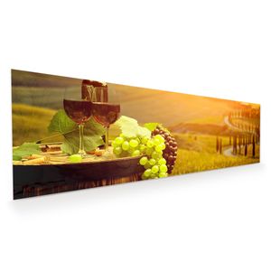 Glasbild Wandbild Rotwein mit Barrel  120x40cm in XXL für Wohnzimmer, Schlafzimmer, Badezimmer, Flur