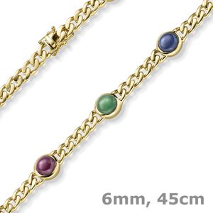 6mm Panzer-Kette 5 Edelsteine 2 Rubine 2 Saphire 1 Smaragd 585 Gelbgold 45cm