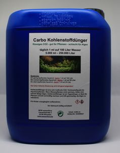 5 Liter Kanister Carbo Kohlenstoffdünger für 250.000 Liter Wasser, flüssiges CO2 - gut für Pflanzen - schlecht für Algen