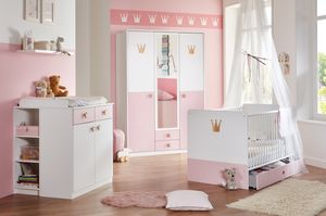 komplett Babyzimmer Cindy 7 teiliges Komplett Set in Weiß und Rosé von Wimex, Babyzimmermöbel komplett